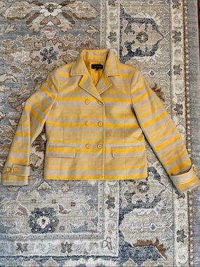 Talbots Yellow and Cream Striped Double-Breasted Jacket size 4